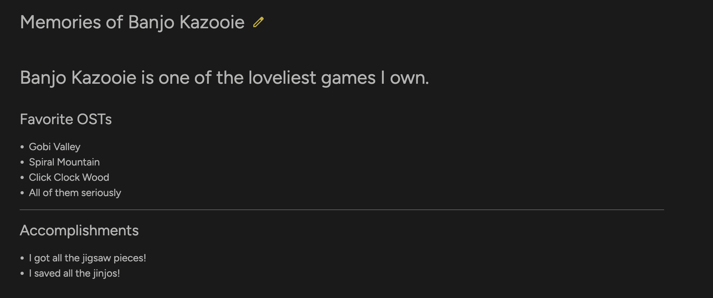 Banjo Kazooie memories