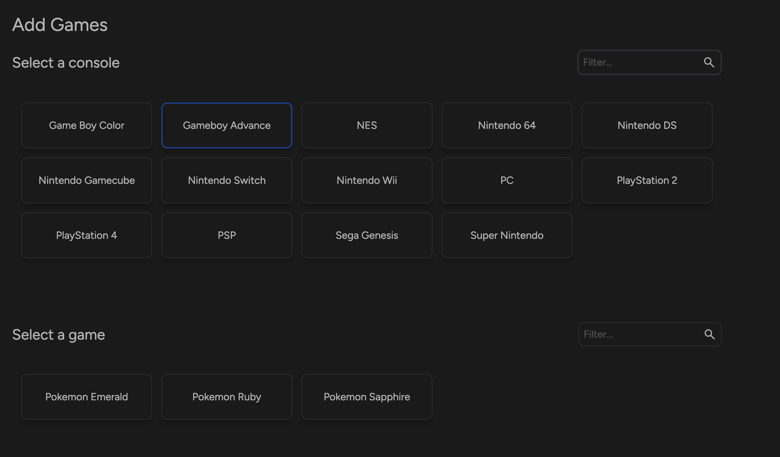 Add Game Console Selected
